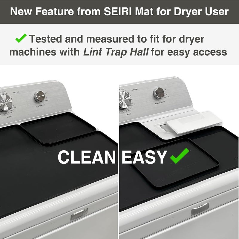 Seiri 1pcs Dryer Top Protector Mat with Lint Trap Hole Cut Out Set, 26" x 18" Silicone Dryer Top Protector Mat Non-Slip Waterproof Laundry Dryer Cover for the Top (Black) - Image 2